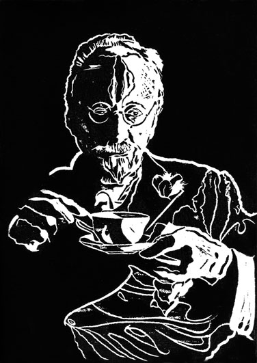 Vieil Homme à la tasse, 28x40 cm, encre sur papier, 2010
