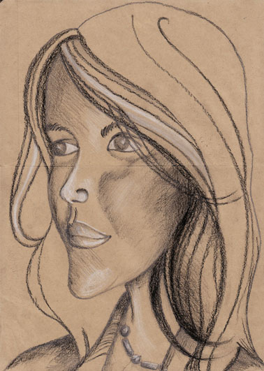 Jeune Femme, mine de plomb, pierre noire et crayon blanc sur papier, 2006