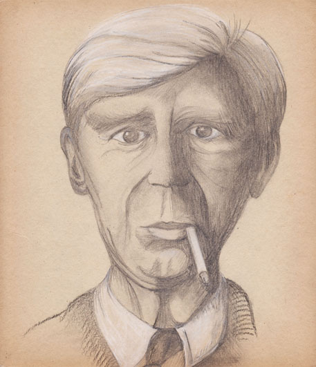 L'homme à la cigarette, mine de plomb, pierre noire et crayon blanc sur carton, 2006